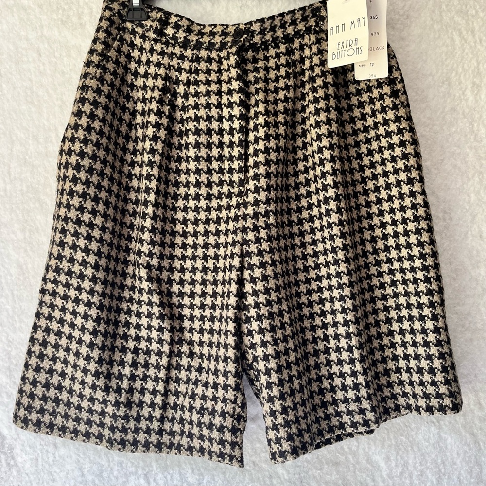 Ann May 100% Silk Fully Lined Academia Houndstooth Culotte Skirt Size 12 NWT